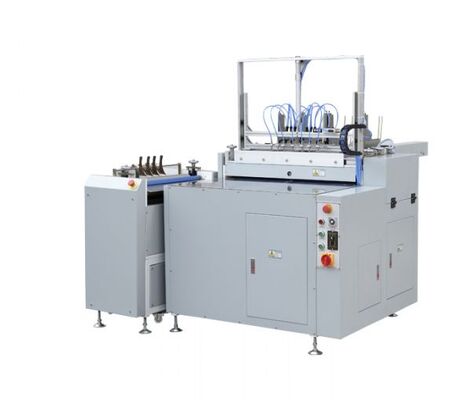 Macchina automatica per la produzione di astucci per quaderni, fotolibri, cartelle, certificati, libri con copertina rigida, con avvolgimento simultaneo su entrambi i lati, un operatore, ingombro ridotto, ideale per la post-stampa digitale