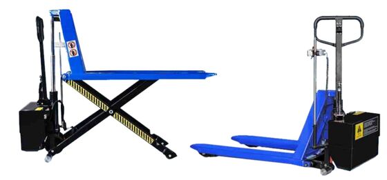 Camionetto elettrico per il sollevamento dei pallet con forbice con sollevamento elettrico e abbassamento manuale, ideale per il taglio e la piegatura della carta.