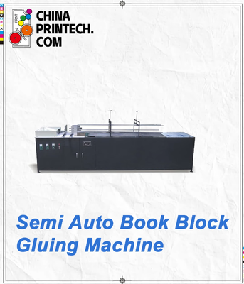 Macchina di incollaggio a blocchi di libri semiautomatica per libri cuciti, rulli di colla fredda, presse di alimentazione Applica colla fredda, soffiare aria calda migliora l'efficienza